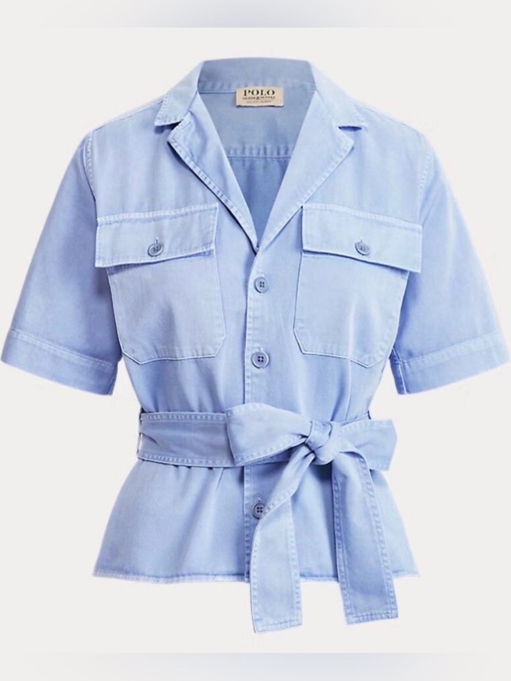 Polo Ralph Lauren Sky Blue Belted Twill Utility Shirt Top Womens Size 6 NWOT